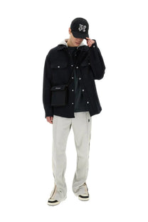 Palm Angels men’s black corduroy shirt jacket with silver buttons and front pocket logo detailing