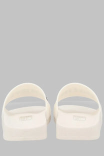 Cream-colored palm angels men slide sandals with minimalist design and subtle insole branding in rubber material
