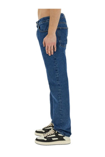 Blue denim palm angels men’s straight leg jeans with classic cut and visible stitching details
