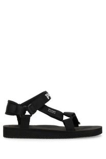 Black canvas strap palm angels men’s suicoke sandal with minimalist design and palm angels logo embroidered on side