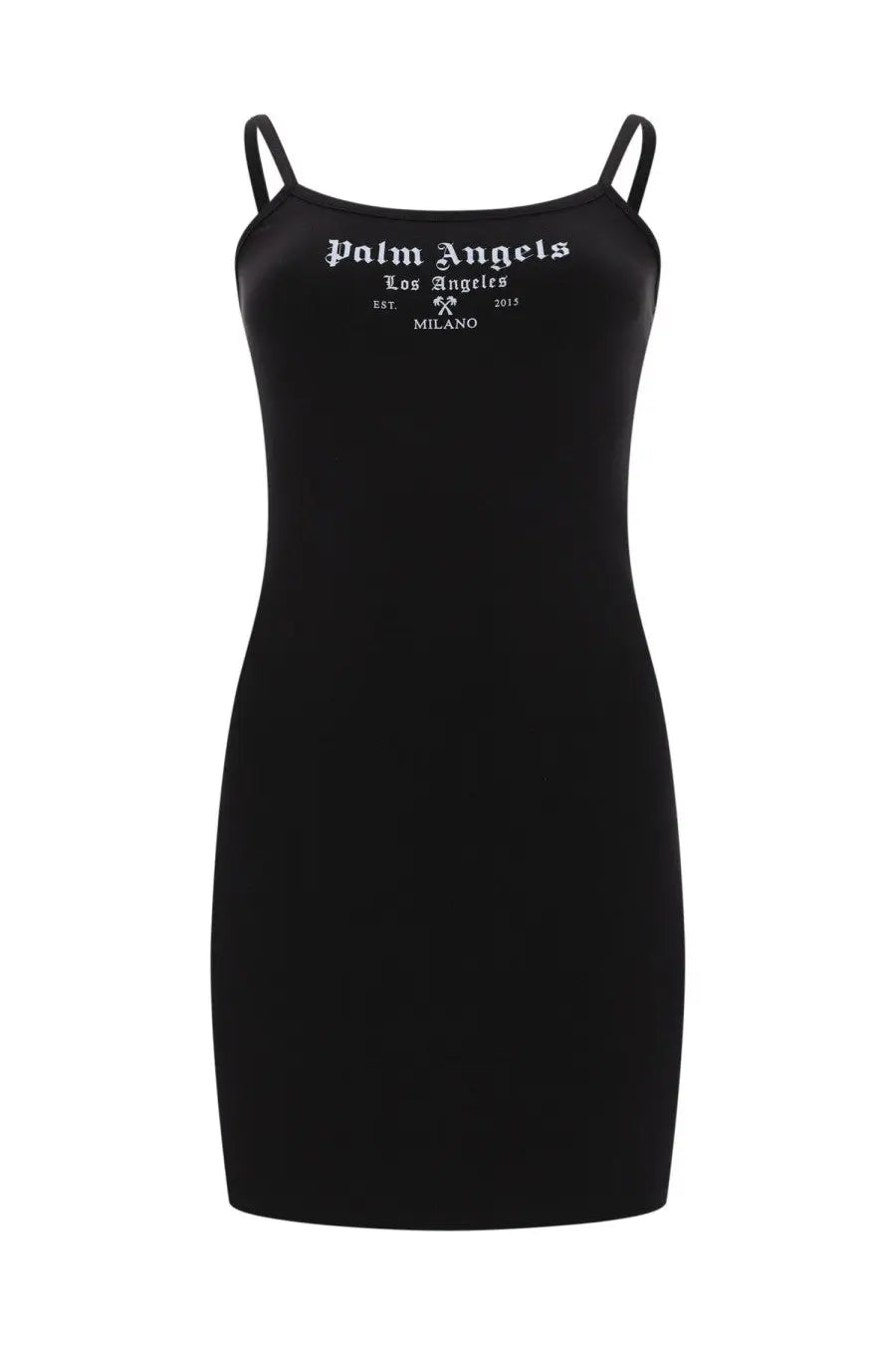 Black palm angels spaghetti strap dress with white embroidered logo in a lightweight fabric for women