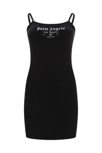 Black palm angels spaghetti strap dress with white embroidered logo in a lightweight fabric for women