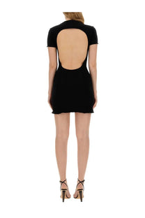 Black palm angels women’s short-sleeved mini dress with back cutout showing the back side of the dress