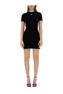 Palm angels women’s black short-sleeved mini dress with fitted silhouette and silver logo at neckline