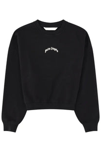Black palm angels women’s felpa crop con sweatshirt with white embroidered logo on the chest in cotton blend
