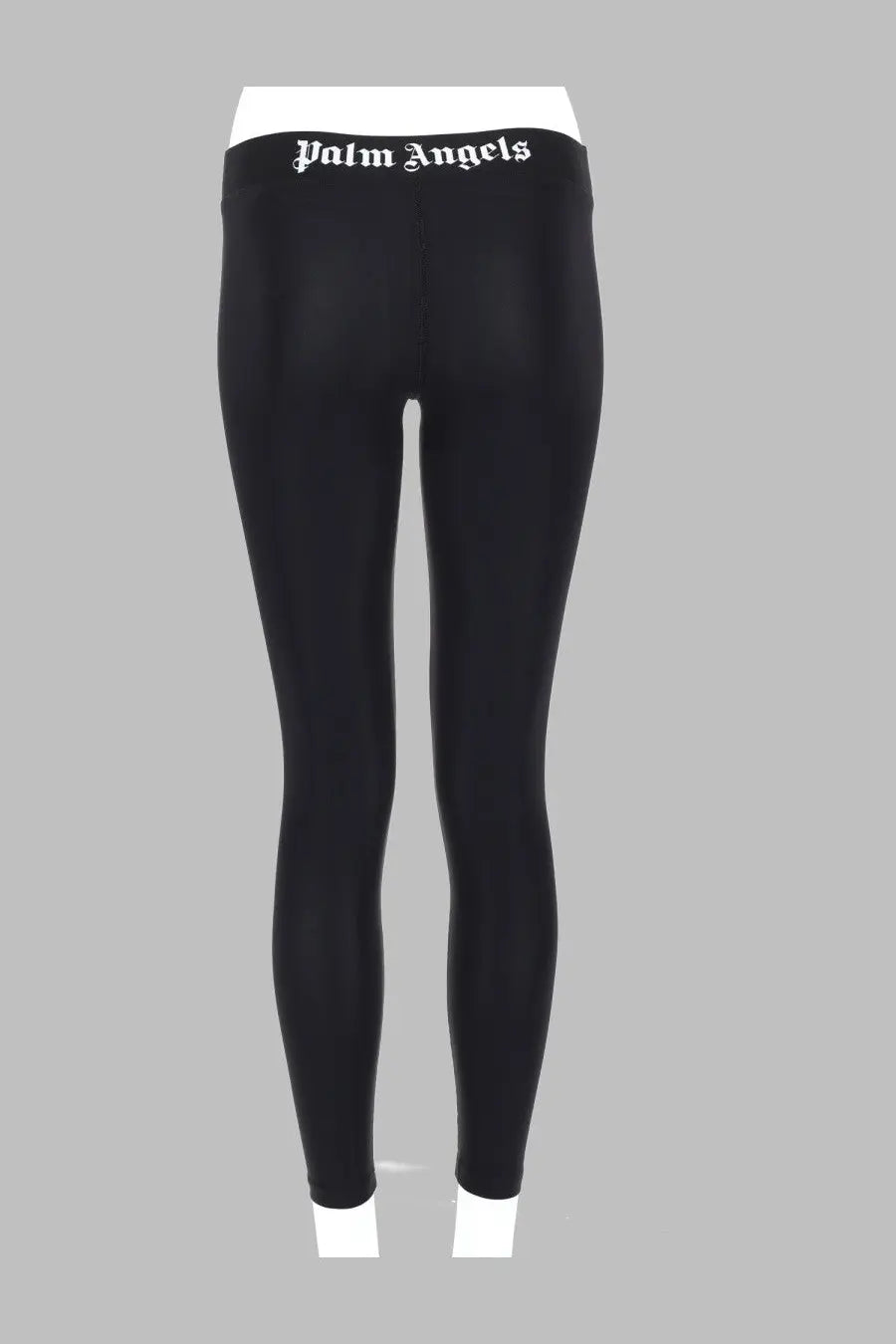 Black palm angels women’s sportivo leggings with white waistband and black logo lettering front view