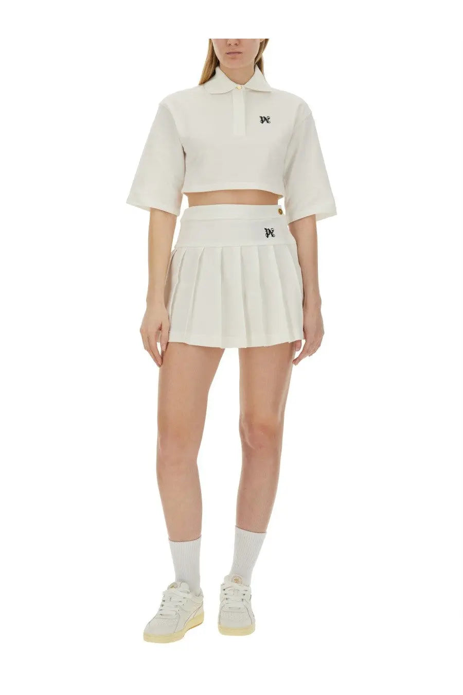 Palm Angels women’s white cropped polo shirt with short sleeves and small embroidered logo on chest