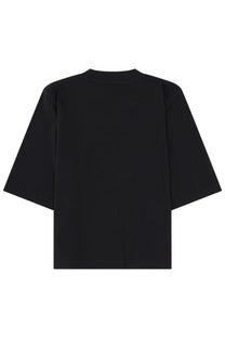 Palm Angels women’s black oversized short-sleeved shirt with relaxed fit and ribbed crew neckline