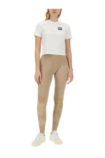 White cropped cotton t-shirt with small black palm angels logo on chest from palm ski club shirt collection