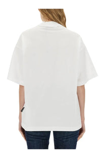 Palm Angels women’s white oversized short-sleeved t-shirt with high collar and minimalist design