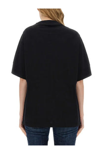 Black oversized short-sleeved palm angels women’s palm soft fit shirt ski club with relaxed fit and crew neckline