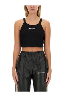 Black palm angels women’s tank top with white embroidered logo on chest in lightweight cotton fabric