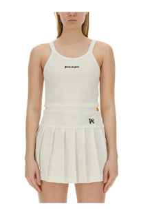 Cream-colored palm angels tennis skirt with pleated design and black embroidered logo for women