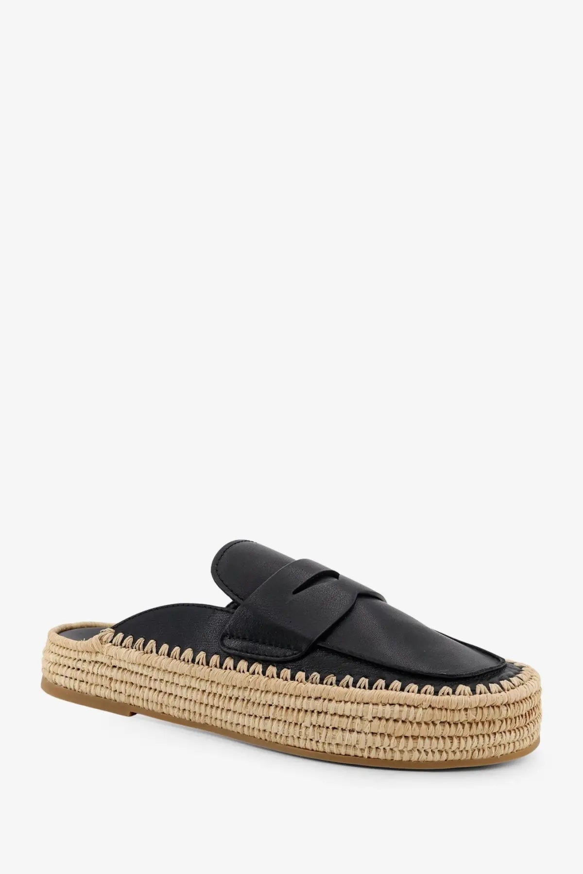 Paloma barcelo women’s belinda black leather espadrille slip-on mule with woven jute sole