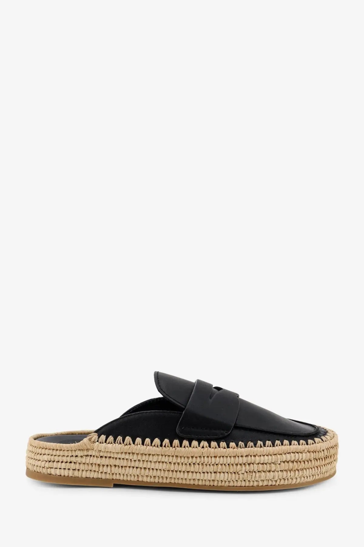 Black leather espadrille slip-on loafer with woven jute sole from paloma barcelo women’s belinda sandals black