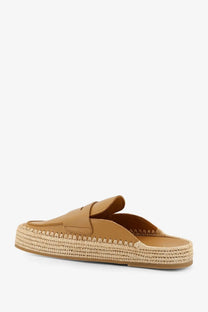 Tan leather espadrille slip-on mule with woven jute sole from paloma barcelo women’s belinda sandals yellow collection