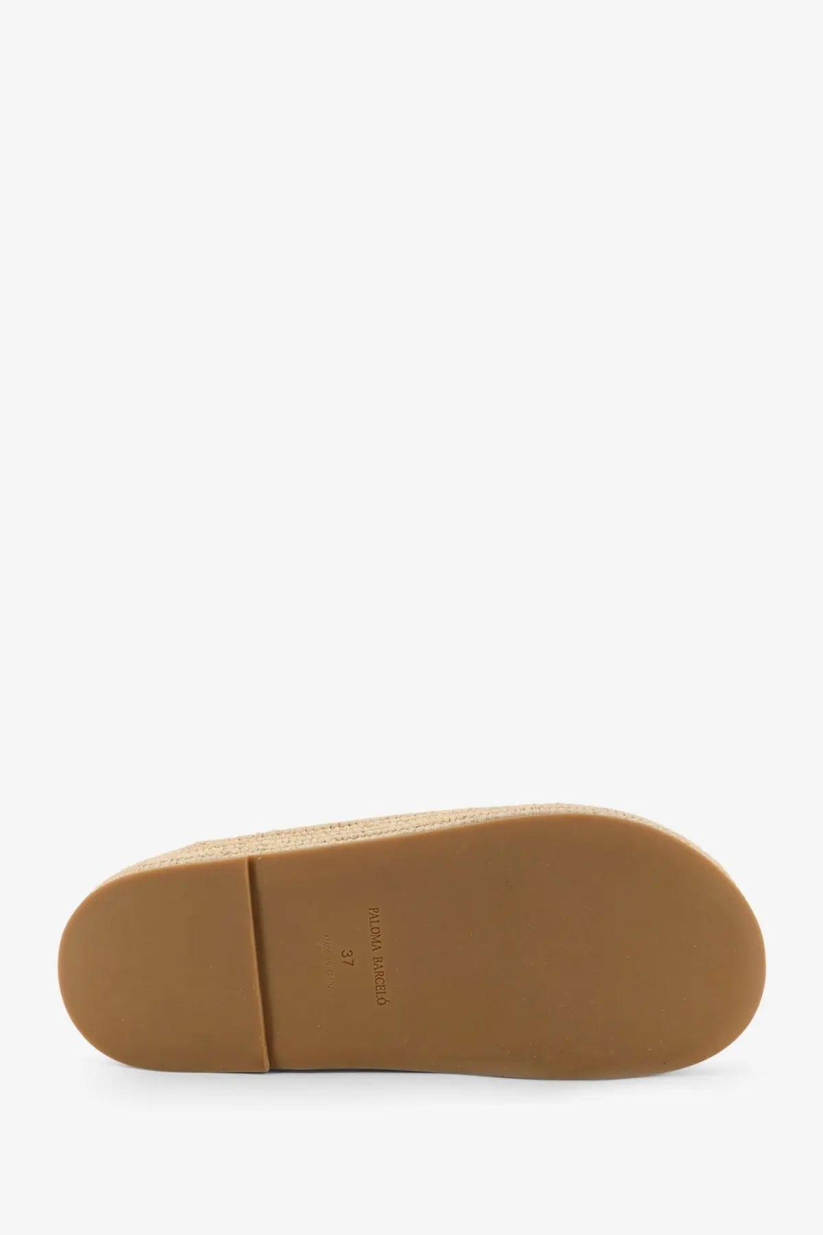 Tan espadrille shoe with woven raffia texture and rubber sole from Paloma Barcelo women’s Belinda sandals yellow collection