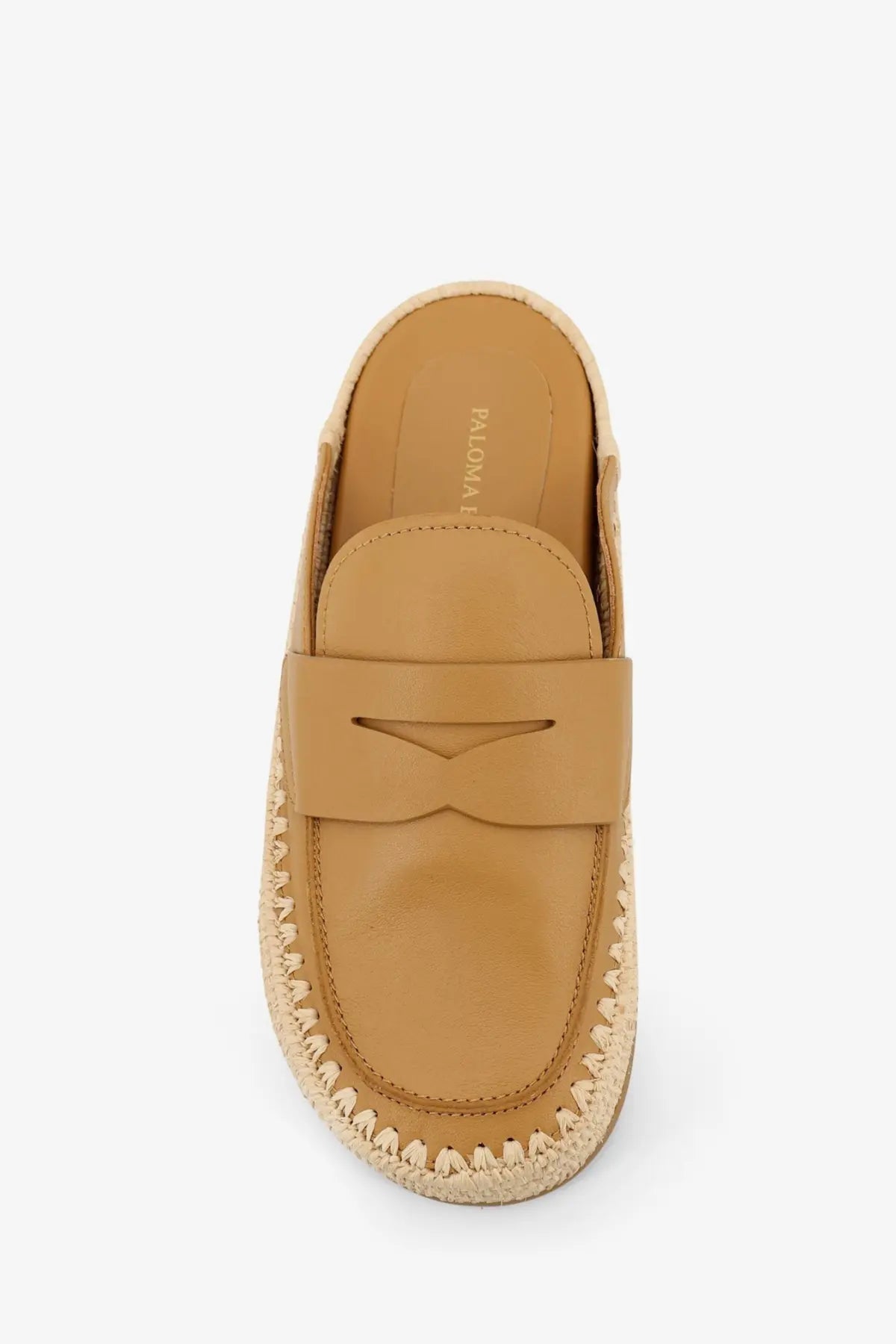 Tan leather espadrille loafer with woven jute sole and slip-on design from paloma barcelo women’s belinda sandals yellow