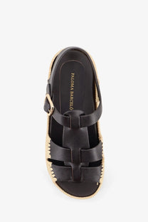 Paloma barcelo women’s yuka black leather espadrille sandal with woven jute sole and adjustable strap