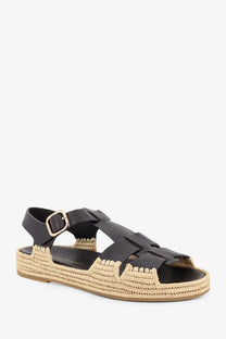 Paloma barcelo women brown yuka leather espadrille sandal with woven jute sole and gold-tone buckle