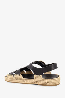 Paloma barcelo women’s yuka leather espadrille sandal brown with black leather and woven jute braided sole