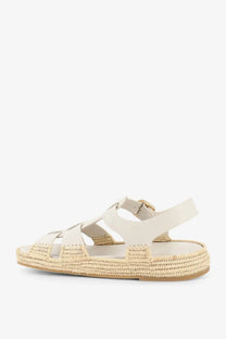 Cream-colored Paloma Barcelo women’s Yuka leather espadrille sandals with woven jute sole and leather straps