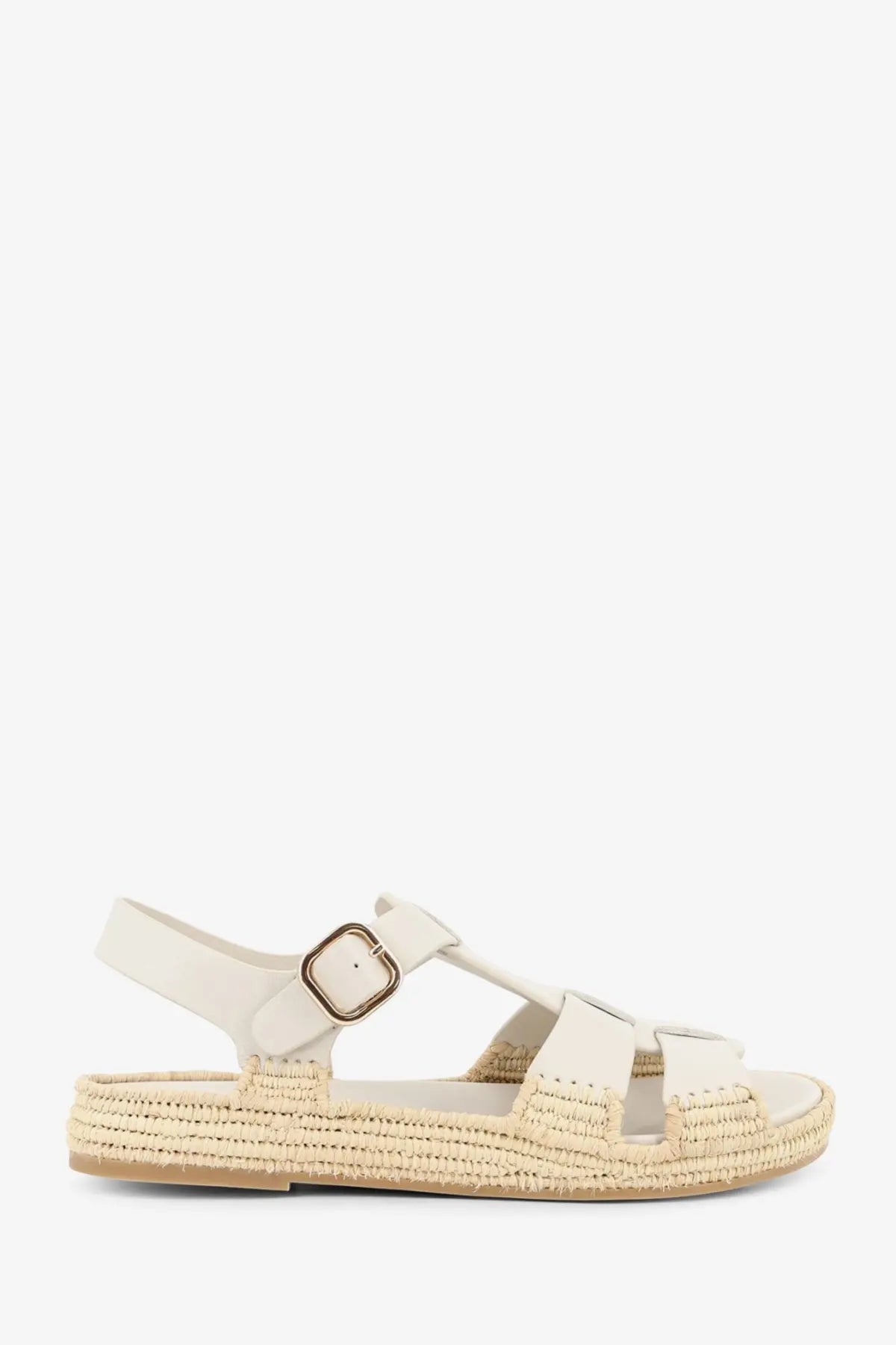 Cream-colored espadrille sandal with white leather straps and gold-toned buckle by Paloma Barcelo womens Yuka sandals