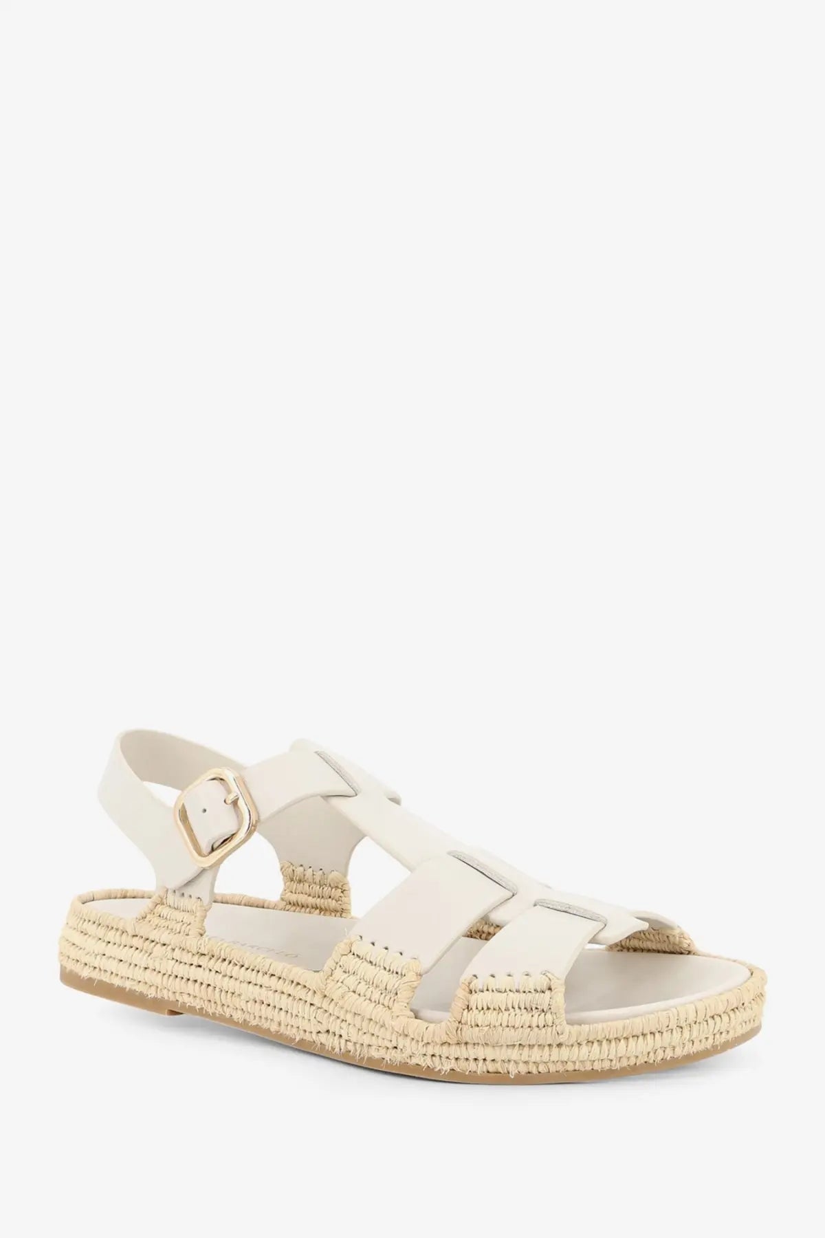 Cream-colored leather espadrille sandal with woven jute sole and adjustable ankle strap by Paloma Barcelo women’s Yuka