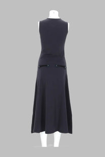 Paloma wool women’s abito midi suni blue black sleeveless midi dress with fitted bodice flared skirt and front pockets with fabric ties