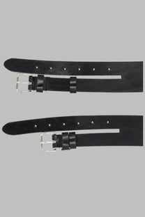 Black leather watch strap with silver-toned buckle and visible stitching for paloma wool women’s cintura penelope black