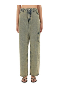 Paloma wool women’s wide-leg jeans in faded greenish-blue denim with distressed details and a cargo pocket on the thigh