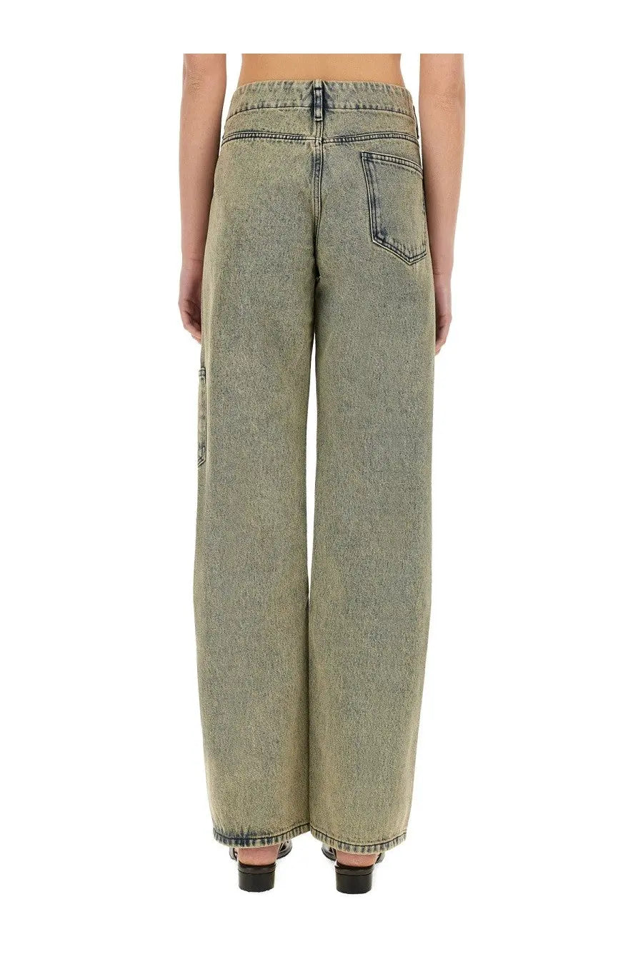 Paloma wool women’s wide-leg denim jeans in faded greenish-blue with classic stitching visible from the back side