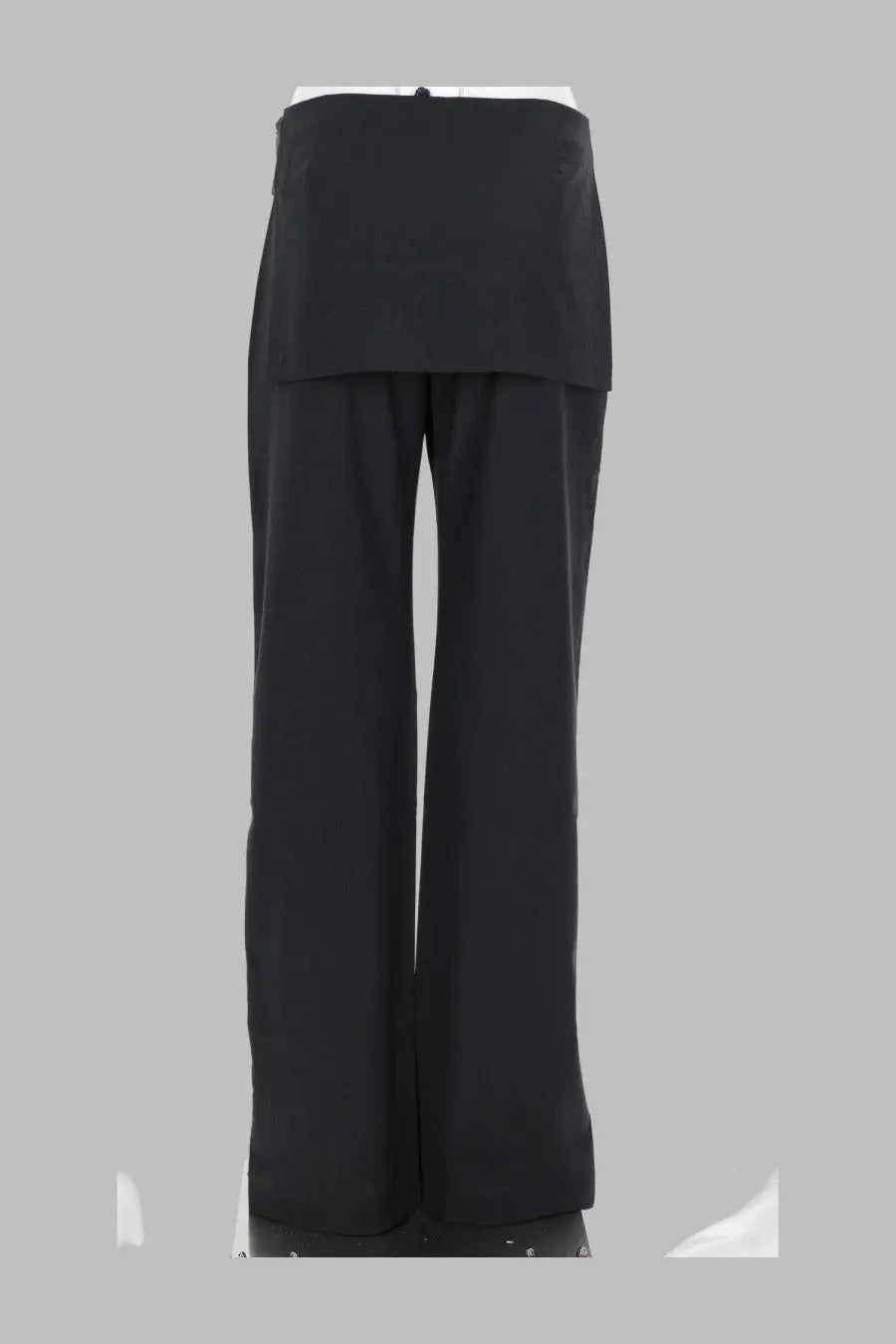 Black wide-leg trousers with layered asymmetrical skirt overlay at waist from paloma wool women’s pantalone archive grey collection