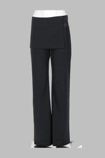 Paloma Wool women’s pantalone archive grey black wide-leg trousers with draped front panel and metallic buckle side detail