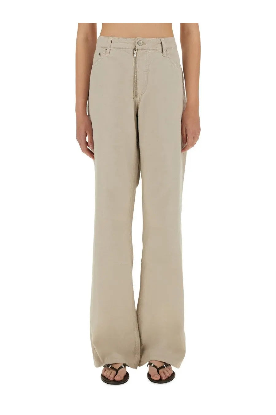 Paloma wool women’s beige wide-leg pants with straight cut and front zipper closure