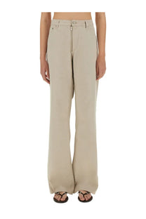 Paloma wool women’s beige wide-leg pants with straight cut and front zipper closure