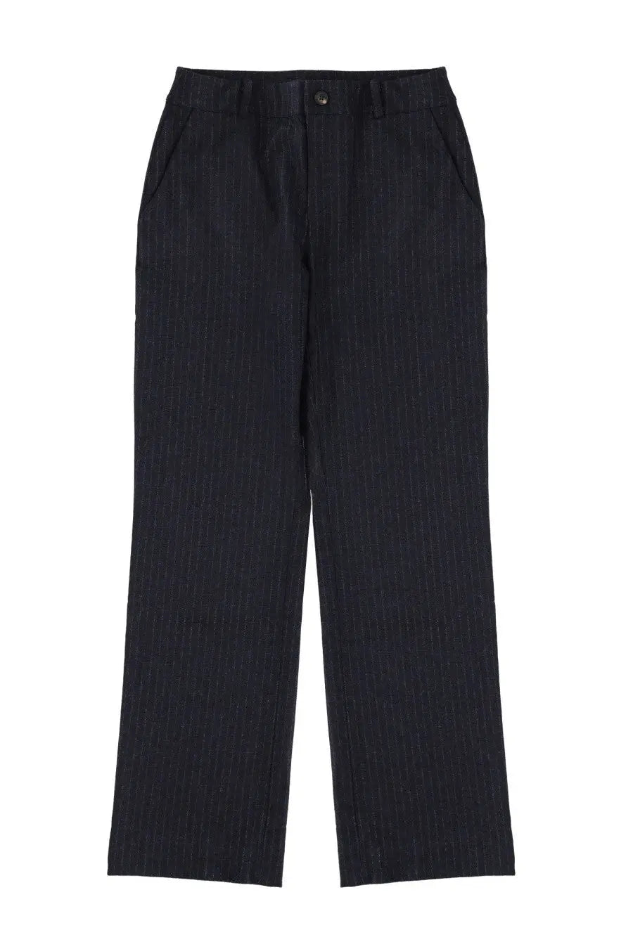 Paloma Wool women’s dark navy blue pinstripe trousers with straight-leg cut and button closure in cotton blend