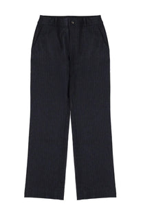 Paloma Wool women’s dark navy blue pinstripe trousers with straight-leg cut and button closure in cotton blend