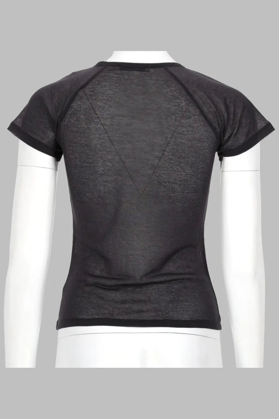 Black short-sleeved Paloma Wool shirt with mesh back and solid fabric sleeves featuring subtle seam detailing