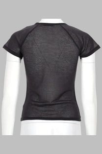 Black short-sleeved Paloma Wool shirt with mesh back and solid fabric sleeves featuring subtle seam detailing