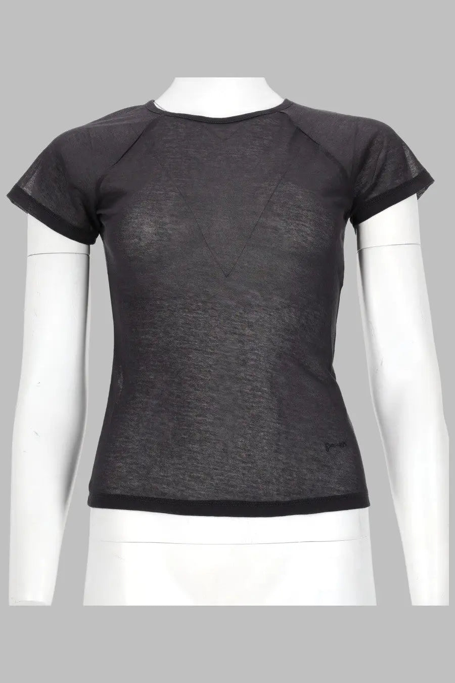 Paloma Wool women’s black short-sleeved shirt with sheer mesh panels and subtle textured pattern