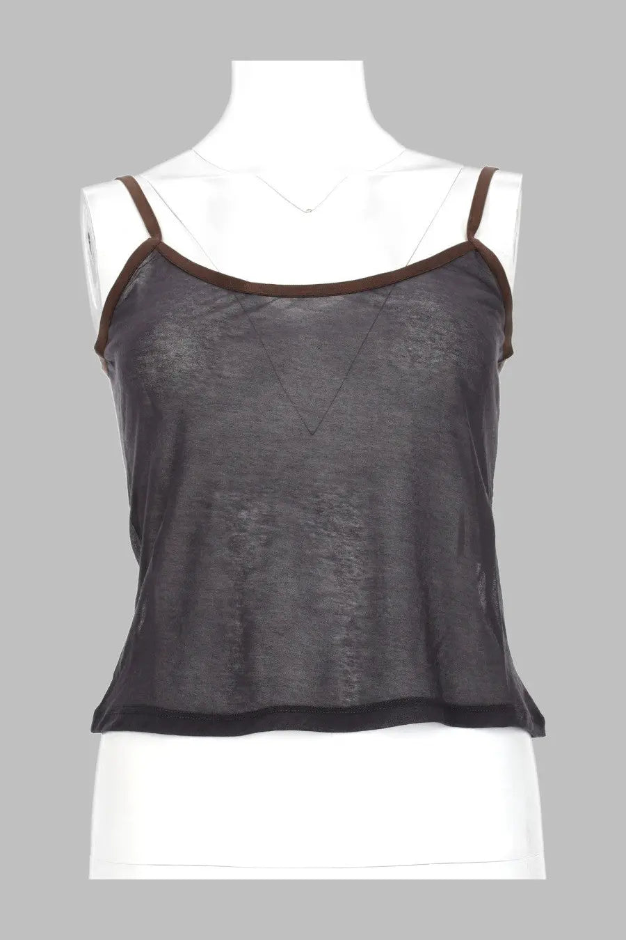 Paloma wool women’s tank top nasem grey in sheer black with brown straps and subtle textured pattern