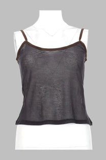 Paloma wool women’s tank top nasem grey in sheer black with brown straps and subtle textured pattern