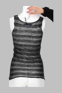 Black and gray striped sleeveless top made of textured knit fabric from paloma wool womens top dino black collection