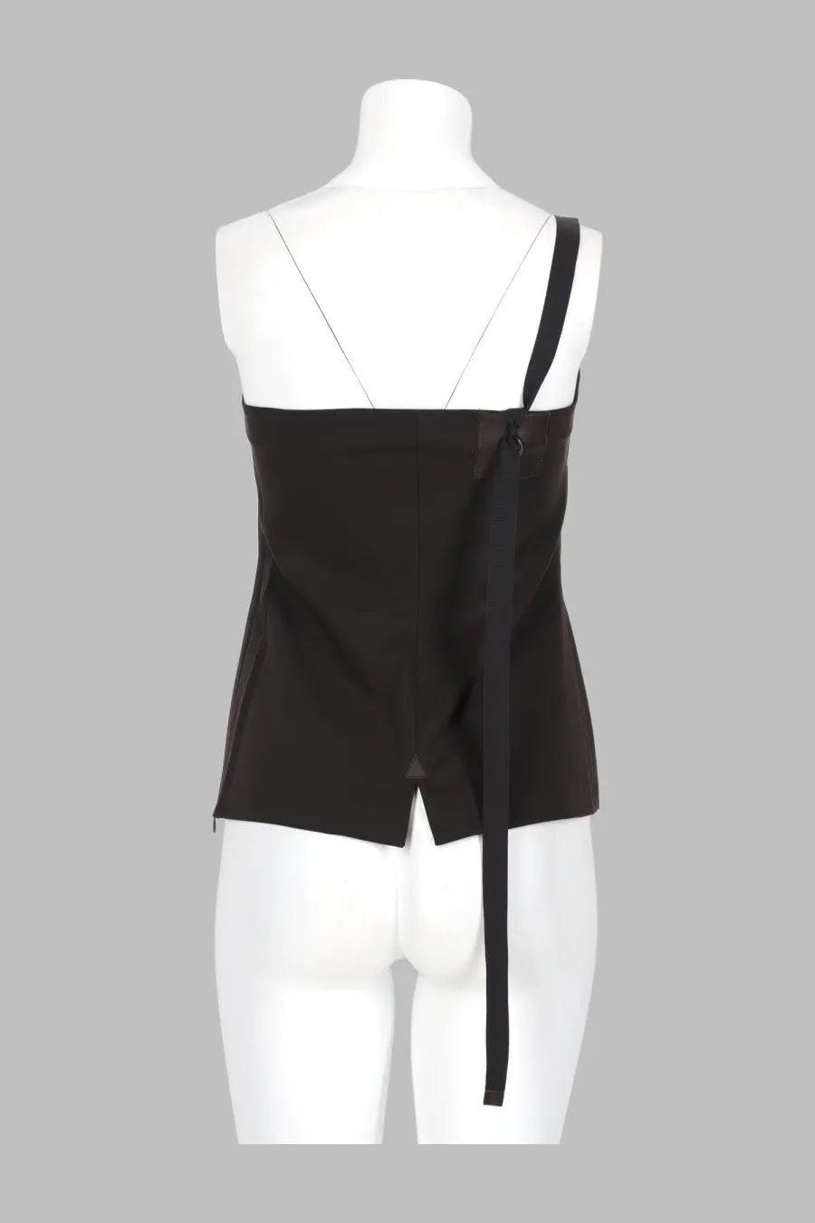 Black one-shoulder top with structured bodice and asymmetrical tie detail from Paloma Wool womens top Lali Brown