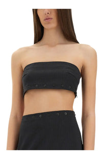Black pinstripe strapless top with decorative metal eyelets along edges from paloma wool womens top nita grey