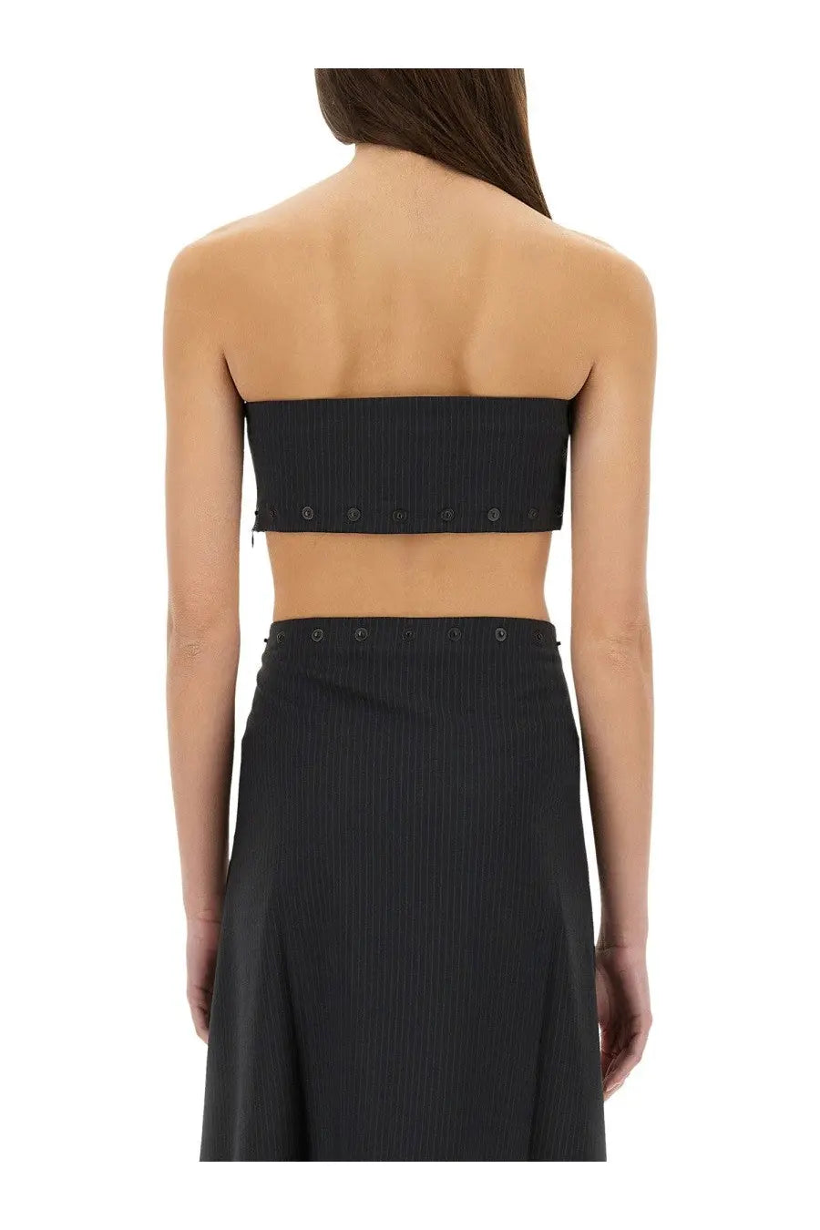 Black ribbed strapless women’s top with button details by paloma wool in grey material