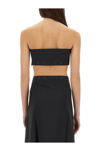 Black ribbed strapless women’s top with button details by paloma wool in grey material