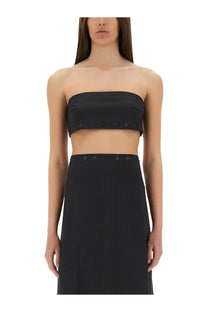Paloma Wool women’s black strapless top nita grey with subtle vertical ribbing and dark circular button details