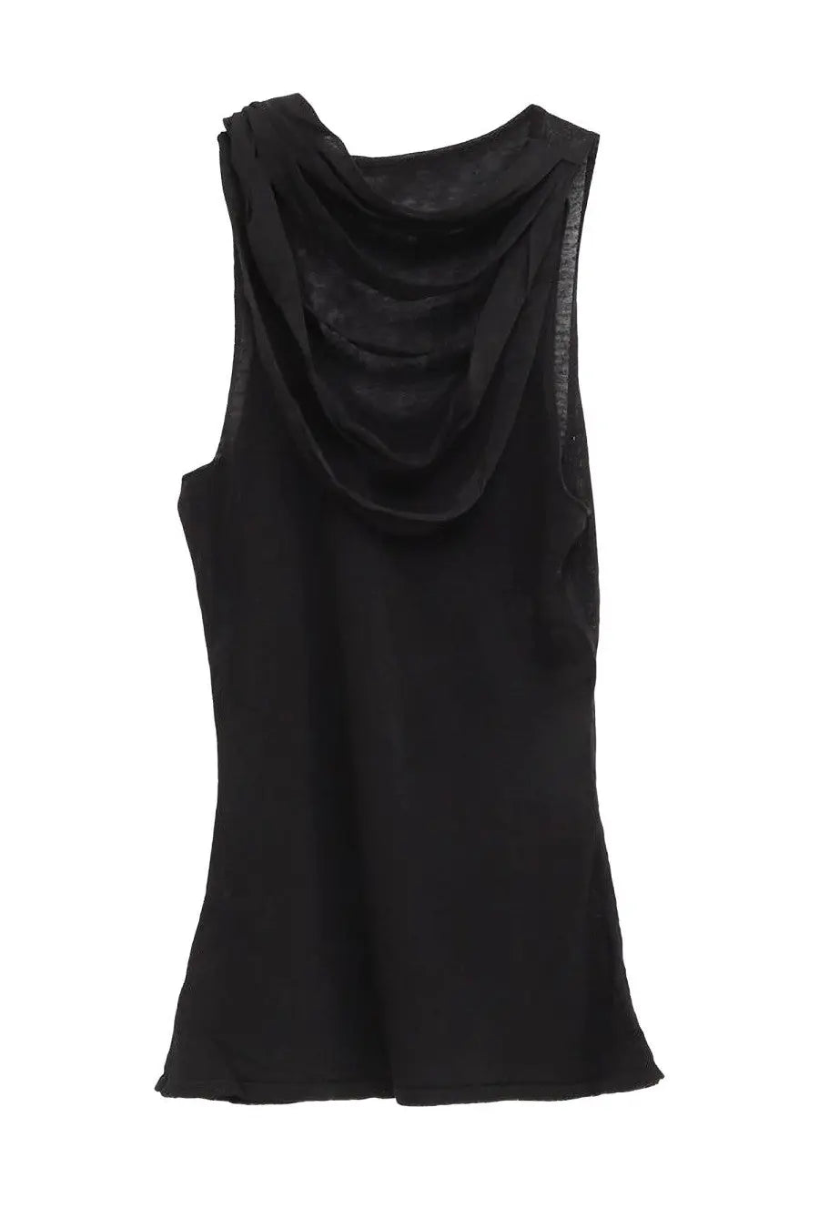 Paloma Wool women’s black sleeveless top with draped neckline and sheer mesh detailing on shoulder seam